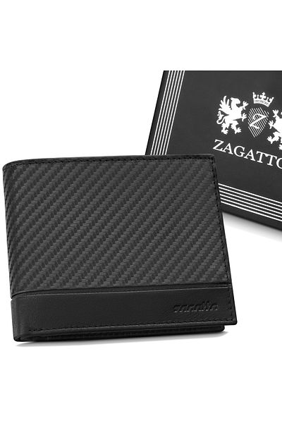 zagatto Men's Wallet, Black, Fabriano, Genuine Leather, RFID Protection, ID Card, 12x9.5x2 cm, ZG-N992-F7