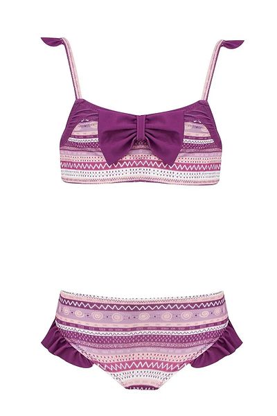 Bravie Ethnic Patterned Girl's Swimsuit with Ruffle Detail at the Waist 5314 Lilac