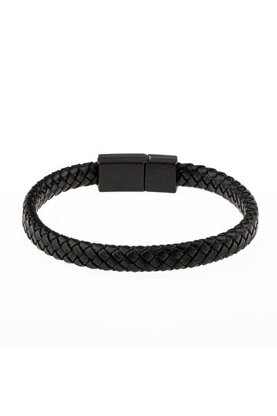 OSMANLI DOĞAL TAŞ Black Leather Braided Men's Bracelet