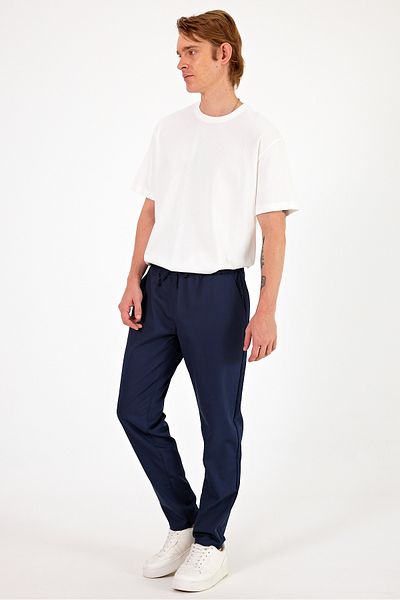 VENA Alfred Elastic Waist Summer Gabardine Παντελόνι - ΣΚΟΥΡΟ ΜΠΛΕ