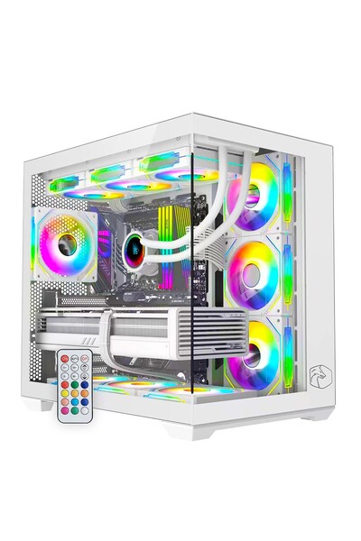 GAMETECH Prime V2 Kumandalı A-rgb 7x120mm Fanlı Özel Tak Çıkar Vidasız Kapaklar Beyaz Bilgisayar Kasası