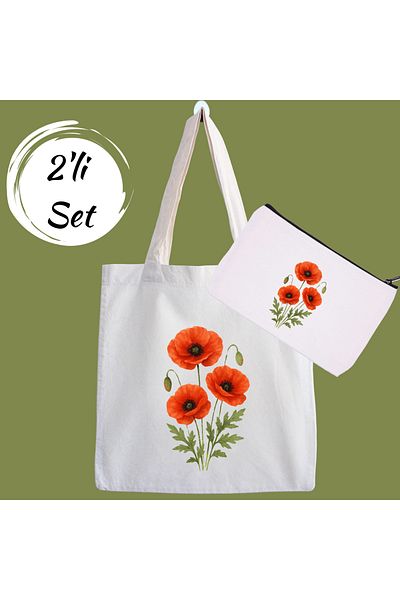 designedfy Set of 2 Cloth Bags and Makeup Bags with Flower Campaign