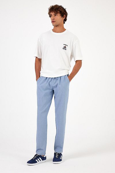 VENA Ανδρικό παντελόνι Alfred Blue Gingham Seersucker