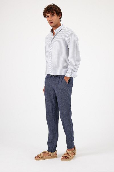 VENA Ανδρικό παντελόνι Alfred Navy Blue με ελαστική μέση από βαμβακερό λινό