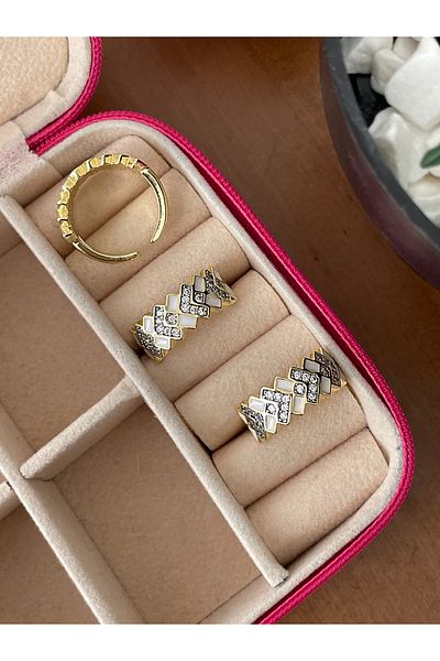 JELLY Women's Steel Zircon Stone White Enamel Zigzag Model Design Modern Ring