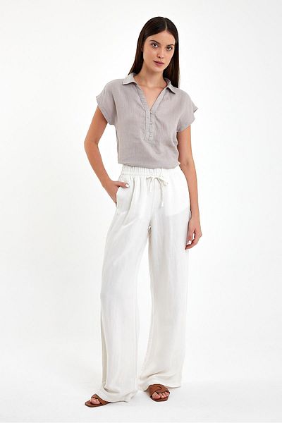 VENA Γυναικείο παντελόνι Broad Leg Linen Beach - Ivory