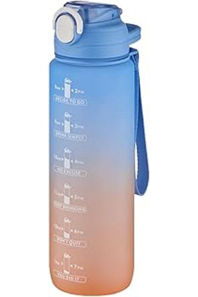 Mu Art Ahşap Vagonlife 1 Liter Double Color Motivational Water Bottle with Straw - Sticker Gift