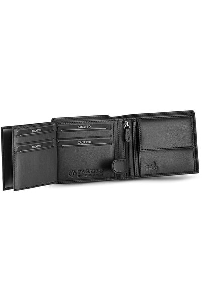 zagatto Ανδρικό Δερμάτινο Πορτοφόλι με Θέσεις Καρτών, Fabriano, Μαύρο, 9,5x12,5x2 cm, ZG-N992-F14