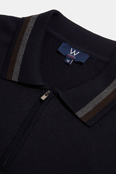 W Collection LACİVERT POLO YAKA UZUN KOLLU KAZAK