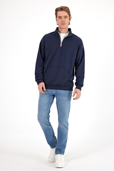 VENA Ανδρικό φούτερ Bruce Navy Blue με γιακά με μισό φερμουάρ