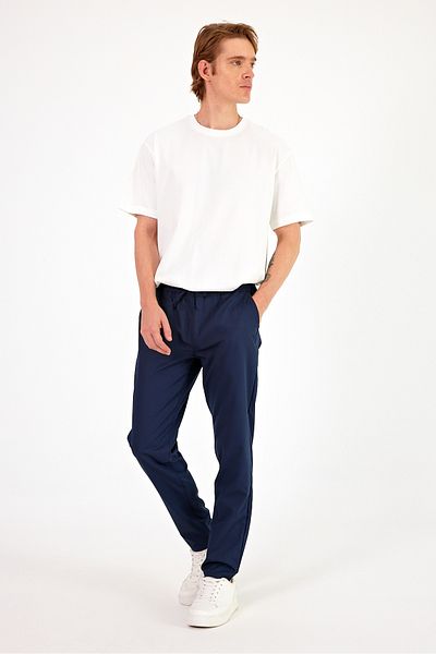 VENA Alfred Elastic Waist Summer Gabardine Παντελόνι - ΣΚΟΥΡΟ ΜΠΛΕ