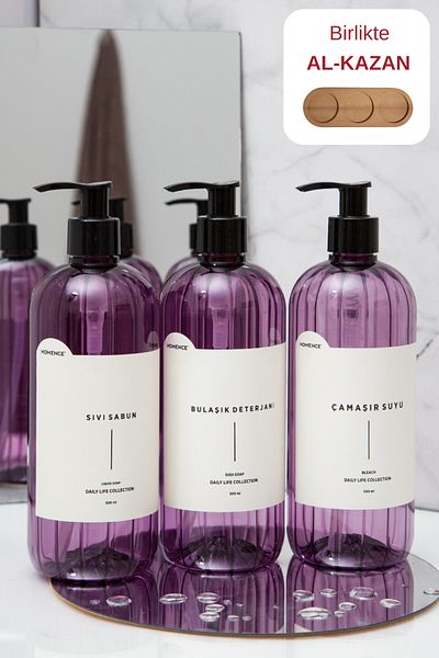 homence Liquid Soap Dishwashing Detergent Bleach Sticker Plastic Bottle Kitchen Set of 3 Purple Soap Dispenser 500ml