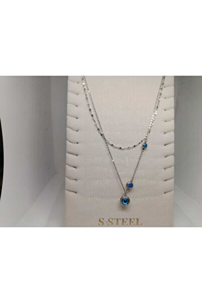 Store 316l Nazar Boncuk Desenli Gümüş Kaplı Paslanmaz Çelik kolye