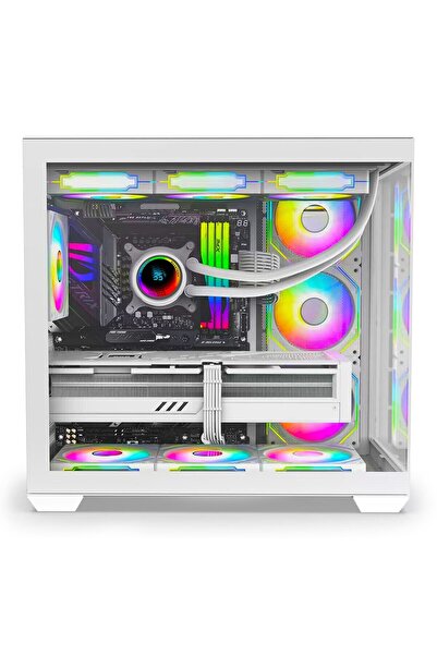 GAMETECH Prime V2 Kumandalı A-rgb 7x120mm Fanlı Özel Tak Çıkar Vidasız Kapaklar Beyaz Bilgisayar Kasası