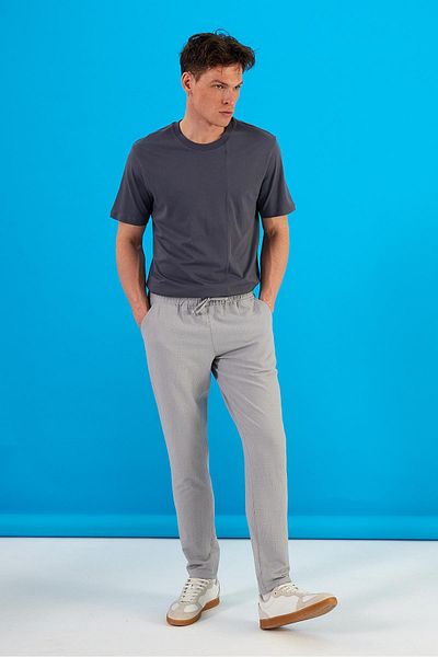 VENA Ανδρικό παντελόνι Alfred Grey Gingham Seersucker