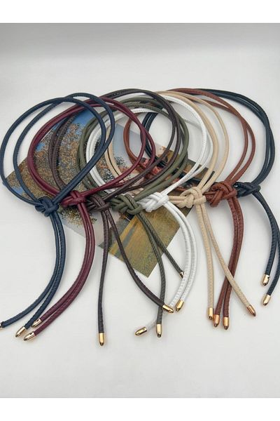 MODAM HİFA 8'Liset (Black, White, Tan, Khaki, Burgundy, Beige, Brown) Tie-Up Cord Women's Belt Jacket Belt