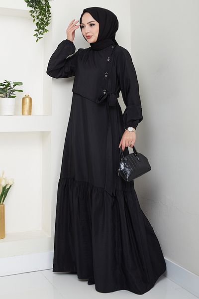 InStyle Modal Black Dress with Bird's Eye Detail