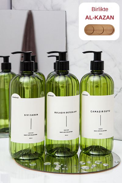 homence Liquid Soap Dishwashing Detergent Washing Water Labeled Plastic 3-Piece Green Bottle 500ml