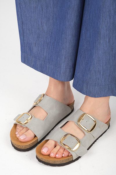 Mio Gusto Ines Gray Color Orthopedic Cork Sole Women's Slippers