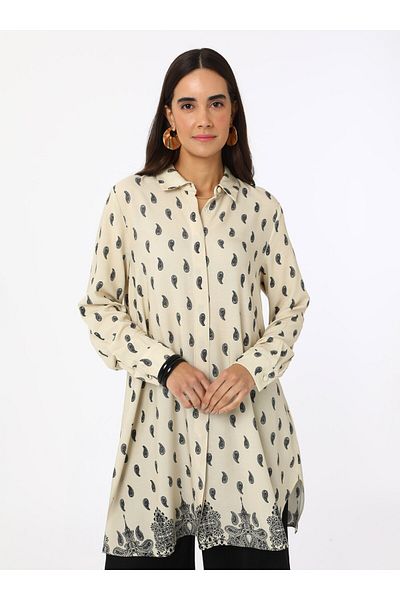 Refka Viscose Printed Tunic - Black - White - Refka