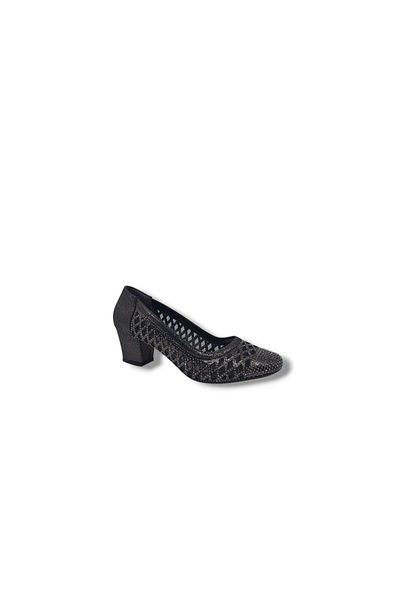 Zerhan İzlife 362 Women's Platinum Lace Sparkly Blunt Toe Low Heel Evening Dress Shoes