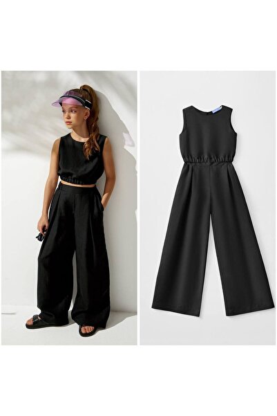 anonim Girls' Linen Crop Pants Bottom Top Set