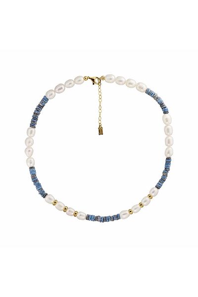 ohmygod jewelry Sitonia Blue – Colier cu Perle de Cultură 8mm, Pietre Semiprețioase și Accesorii din Argint Placat cu Aur