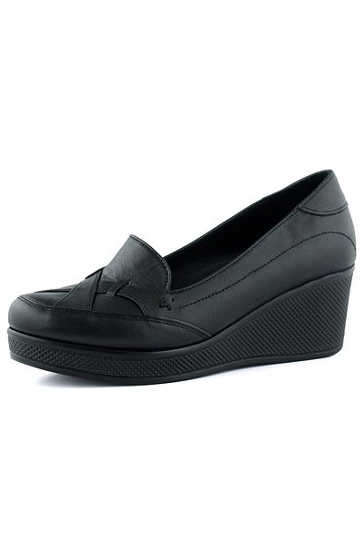 Erkan Saçmacı Shay Exclusives Pantofi casual din piele naturală neagră, cu detaliu de bandă încrucișată, cu toc cu pană brodat