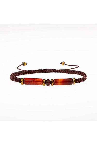 OSMANLI DOĞAL TAŞ Red Agate-hematite Natural Stone Men's Design Bracelet