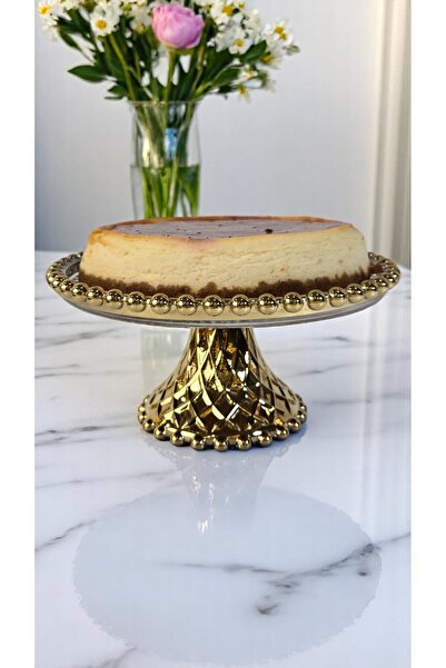 Ornamenti Tile Boncuk Kenar Ayaklı Kek, Pasta Standı Sunumluk Küçük, 19.5cm, Altın, Gümüş