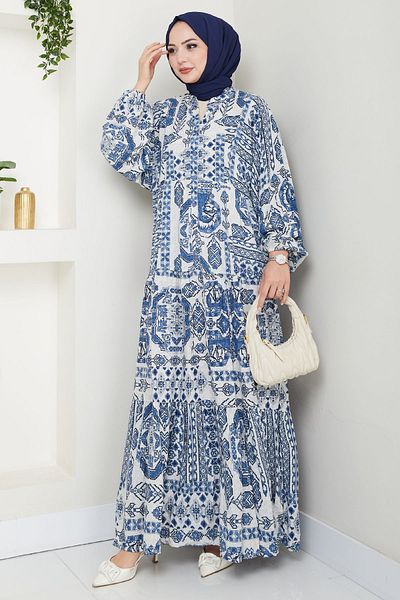 InStyle Rochie albastră din viscoză cu model mozaic