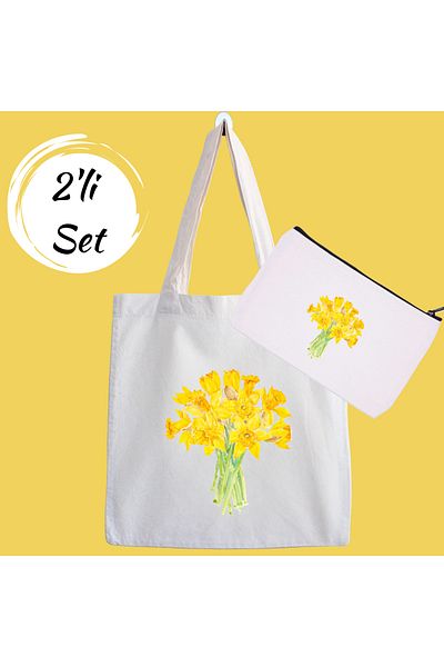 designedfy Yellow Daisies Campaign Set of 2 Cloth Bags and Makeup Bags