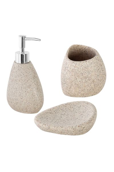 Feridras Set of 3 Feridras Stone bathroom accessories, polyresin, beige