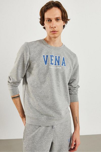 VENA Ανδρικό φούτερ με λογότυπο με λαιμόκοψη γκρι μελανζέ