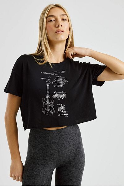 The Lucid Lab Tricou Fender Stratocaster Guitar Crop - Negru
