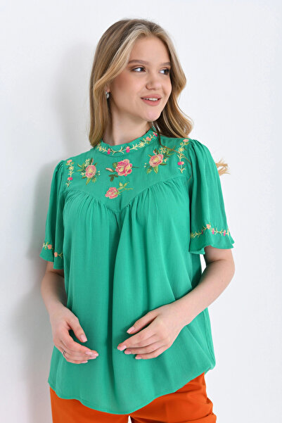 Park Karon Bluză casual cu mâneci cu detaliu broderie