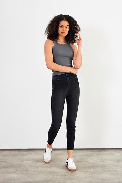 VENA Pantaloni skinny de damă Holly Black cu talie foarte înaltă