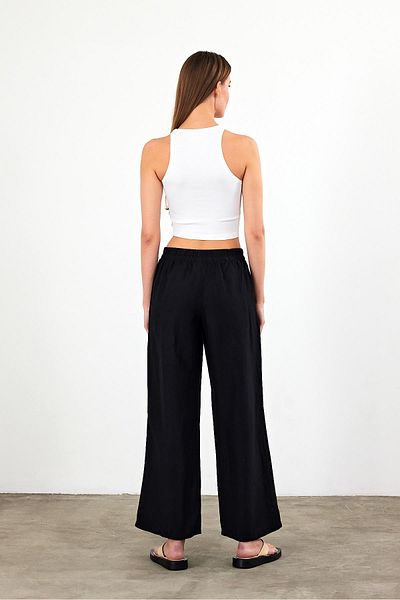 VENA Black Linen - Wide Leg Women's Beach Pants