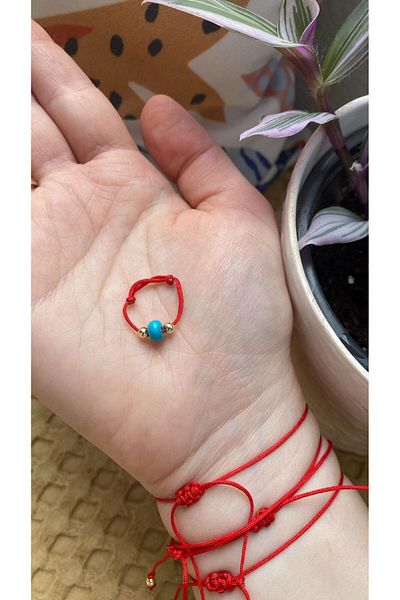 BAE ATOLYE Natural Turquoise Stone Red Adjustable String Ring