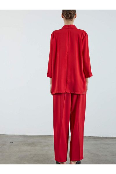 Coral Shawl Collar Midi Sleeve Jacket Red