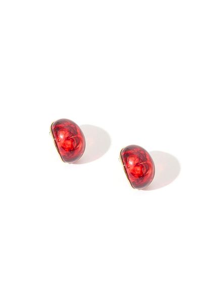 RİVUS Gold Framed Bone Earrings - Red
