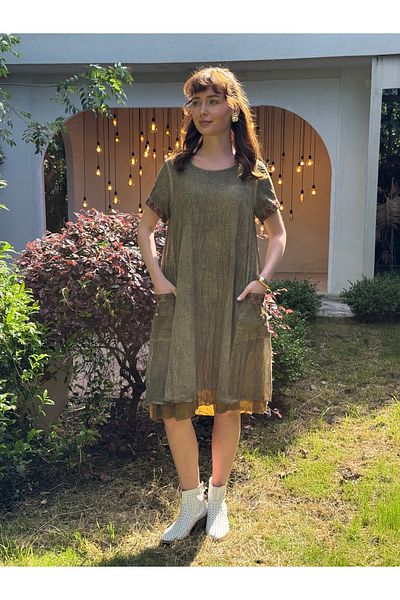 Butik Esra Kandemir Summer Cotton Washable Fabric Lined Large Size Authentic Dress