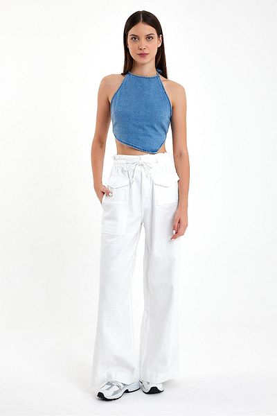 VENA Γυναικείο παντελόνι Clara White Wide Leg Paperbag