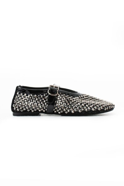 FOLLİNİ Women's Stone Detailed Mesh Ballerina Black