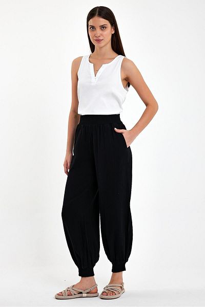 VENA Black Muslin Shalwar - Melly Women's Jogger Pants