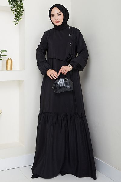 InStyle Modal Black Dress with Bird's Eye Detail