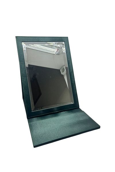 MeGass Dekor Leather Fabric Covered Green Color Foldable Footed Jewelry and Makeup Mirror 31*X31 cm