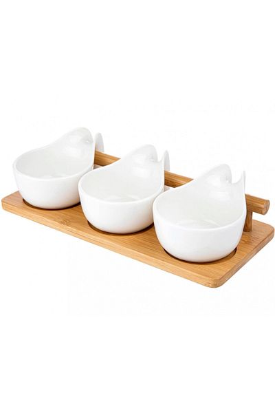 FLORINA Adria serving set, bamboo handle, white porcelain, 25 x 9 x 6.5 cm