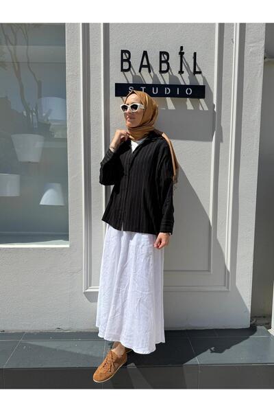 QOOQ STORE 25Ss203 Striped Dark Women's Shirt Black
