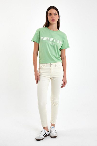 VENA Mila Bone Colored Boyfriend Jean Trousers - Frayed Cut